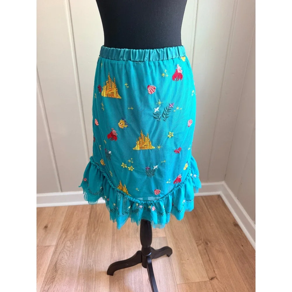 Disney Hanna Andersson Little Mermaid Ariel Embroidered Tulle Skirt Teal Large